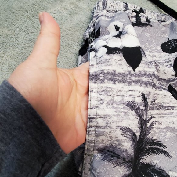 Sand N Sun Men's Size L Black White Hawaiian Tropical Mesh Lined Swim Trunks - Picture 5 of 11